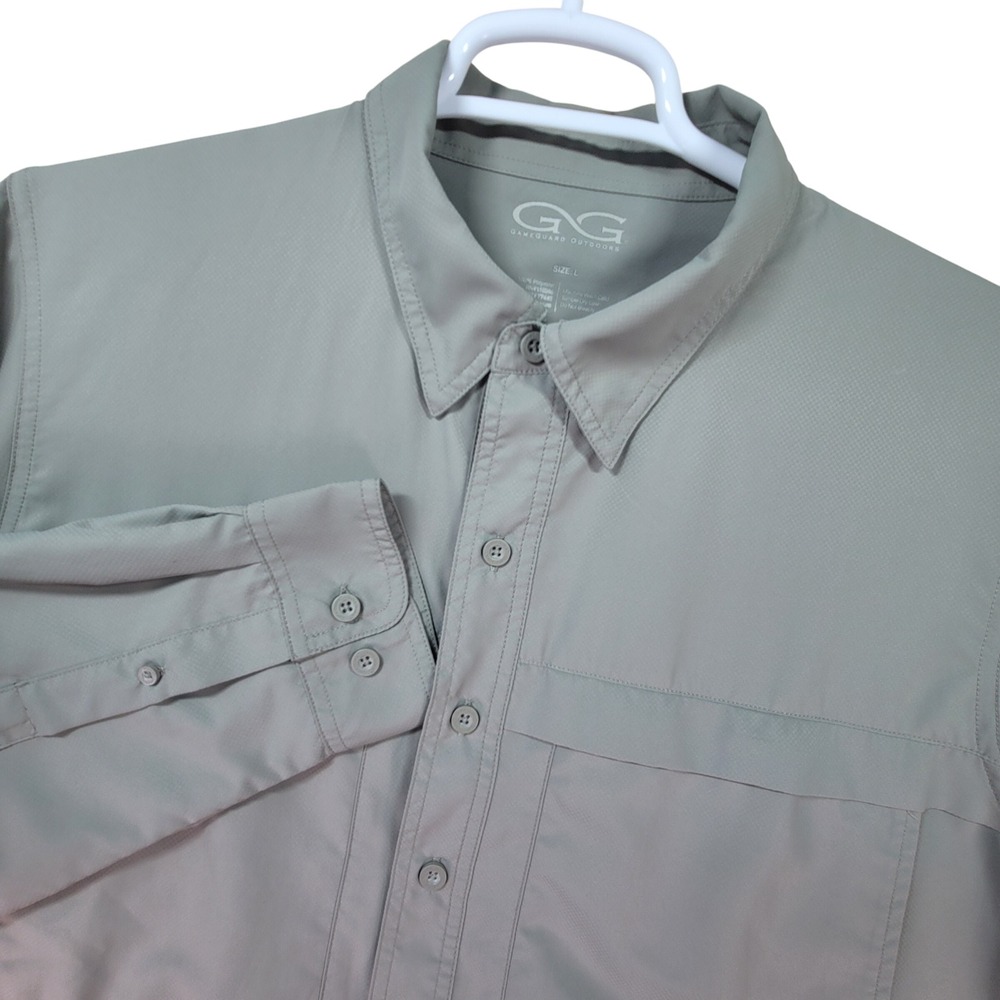 GameGuard Outdoors Fishing Shirt Mens L Olive Green Ventilated UPF 30+